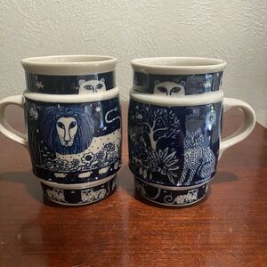 Vintage, Set of 2, Taylor and Ng, Garden of Eden, Cat and Fish Mugs